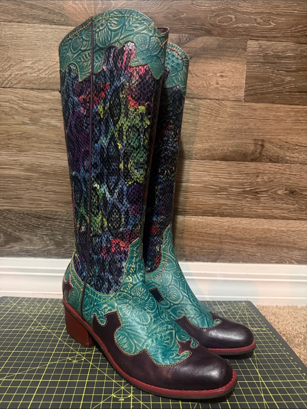 Spring step Artiste Gidyup-Tom 37 teal tooled Snake Western cowgirl Boots